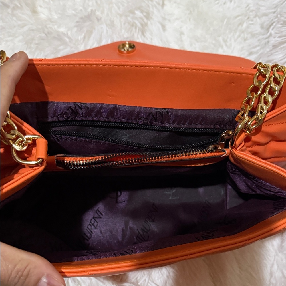 Saint Laurent Orange Quilted Shoulder Bag with Gold Hardware - Picture 2 of 7